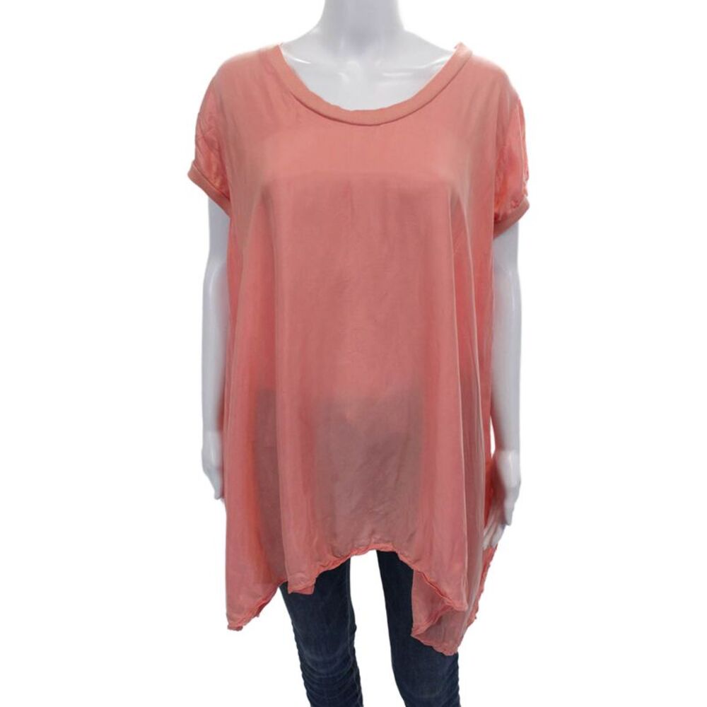Pete & Greta Womens Pink Cupro Tunic Round Neck Short Sleeve Size S
